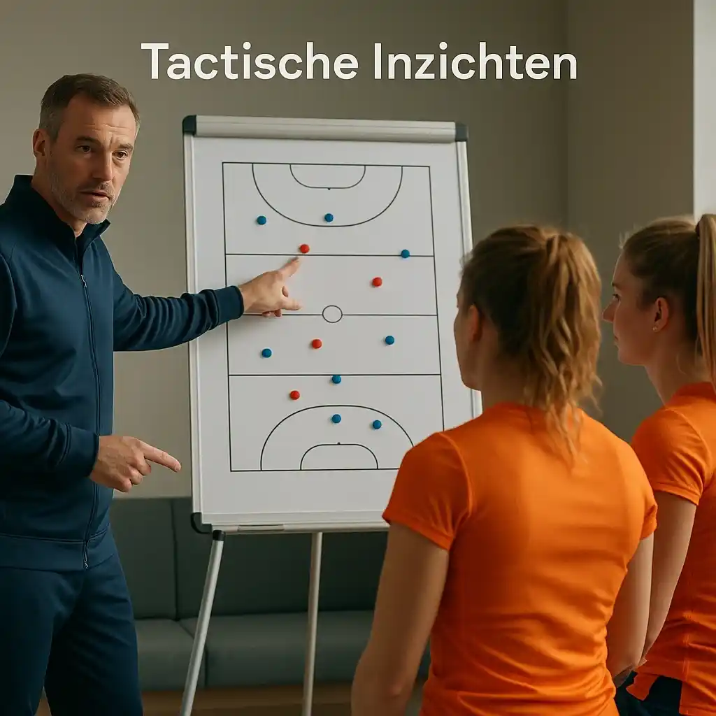 Bondscoach geeft tactische instructies aan Nederlandse hockeyspeelsters tijdens teambespreking