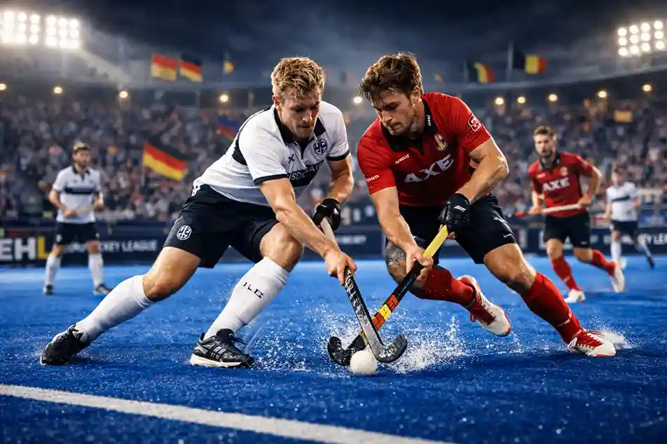 Europese hockeyclubs uit verschillende landen strijden om de EHL-titel