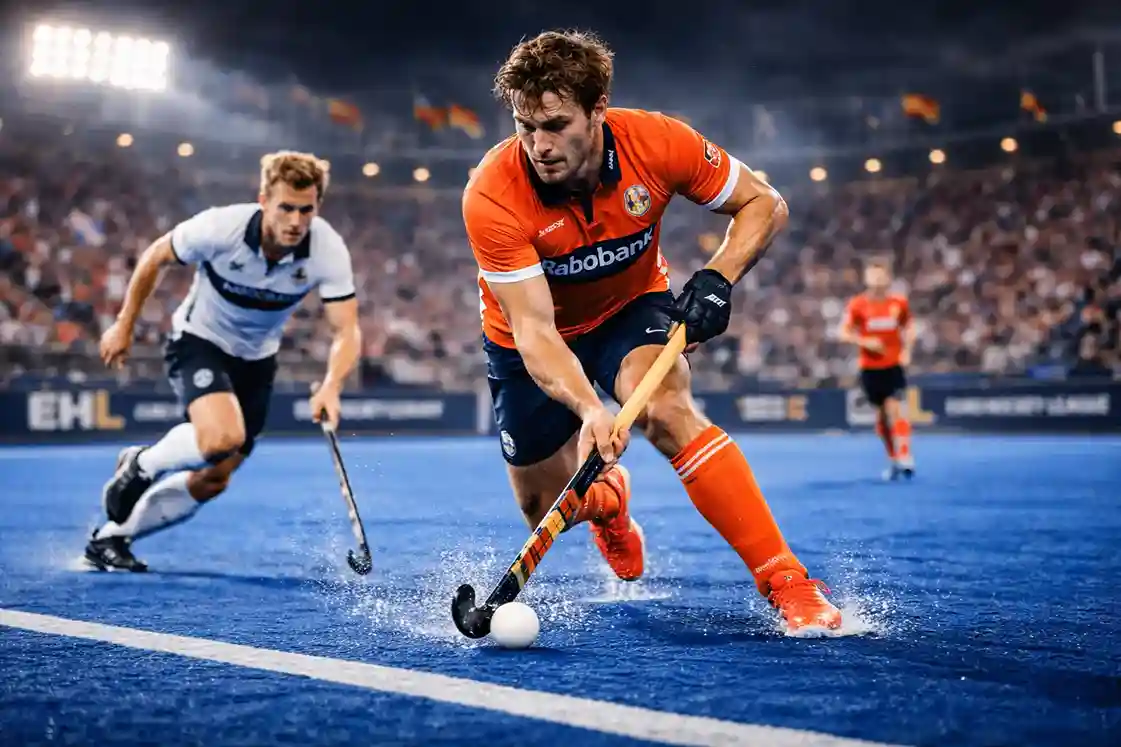 Tophockeyspeelsters in actie tijdens een EHL-wedstrijd