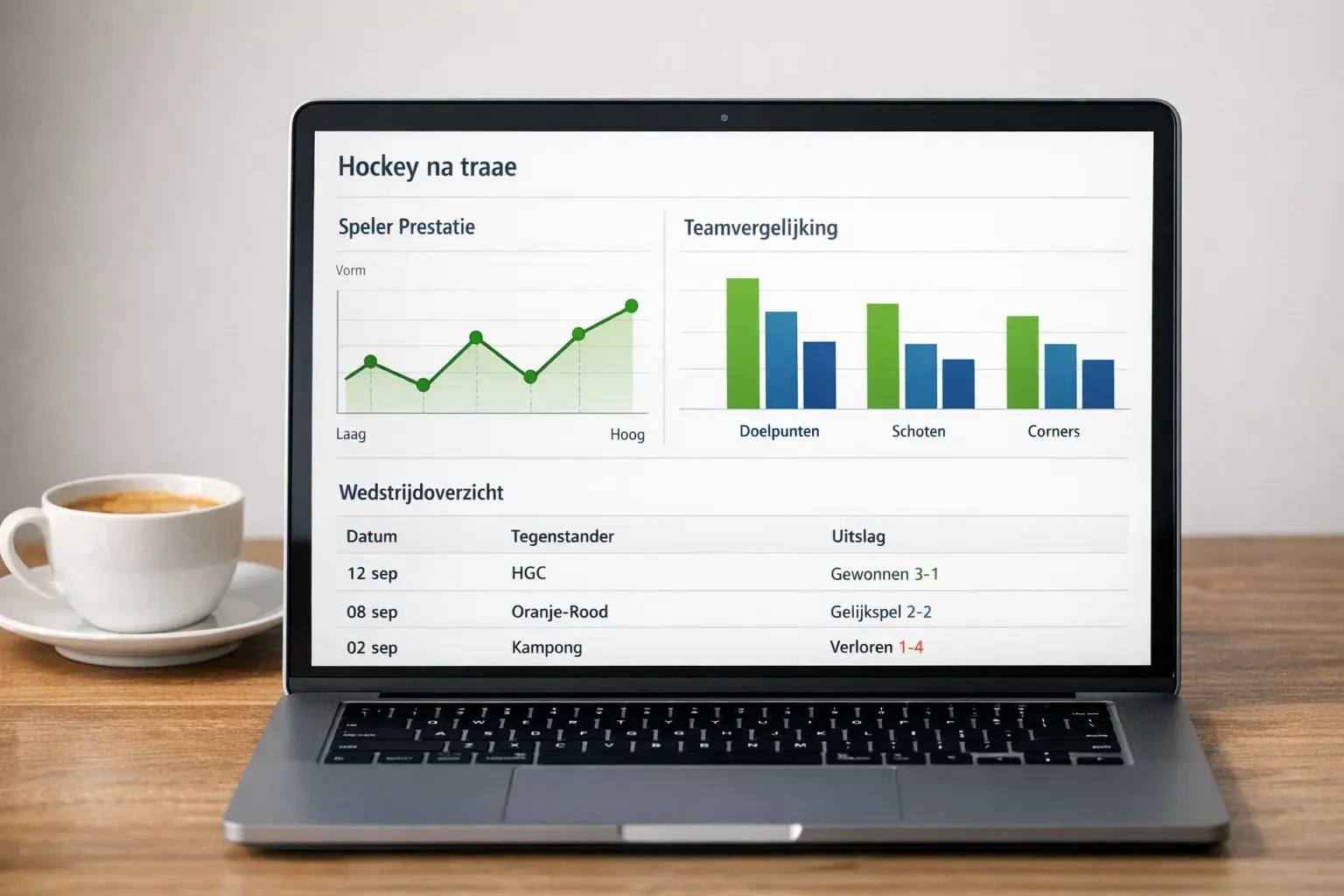 Scherm met hockeystatistieken en wedstrijdanalyse