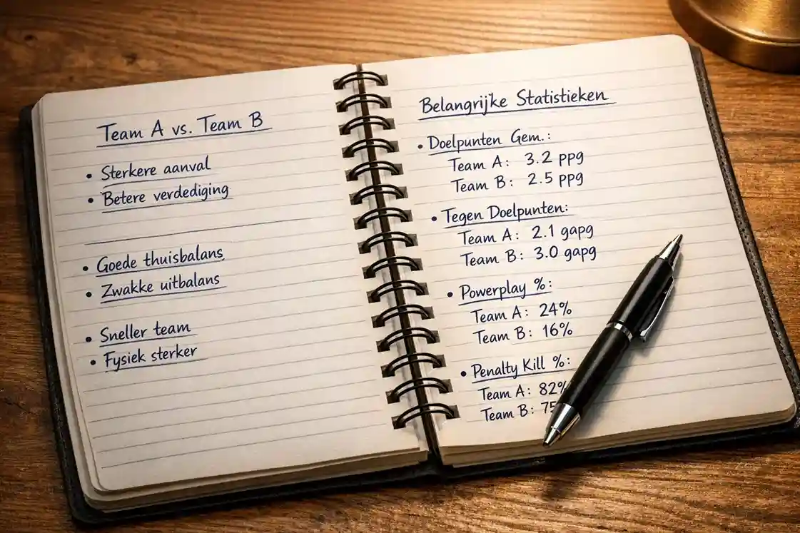 Notitieboek met handgeschreven hockeystatistieken en analyses