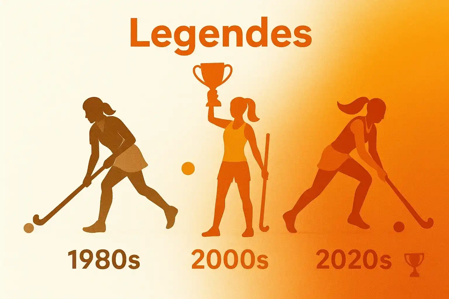 Artistieke montage ter ere van Nederlandse hockeylegenden door de decennia heen