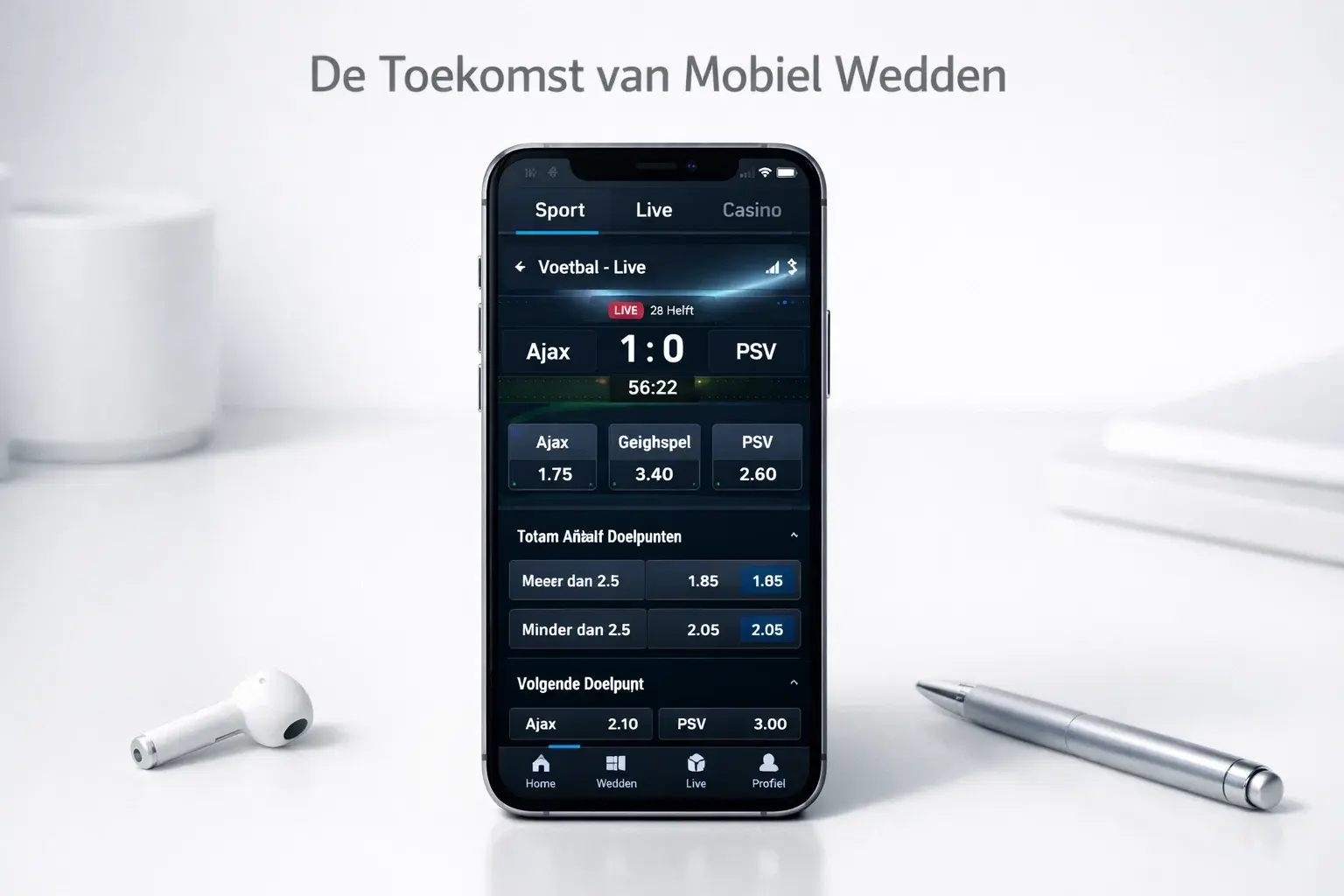 Moderne smartphone met geavanceerde sportwedden interface
