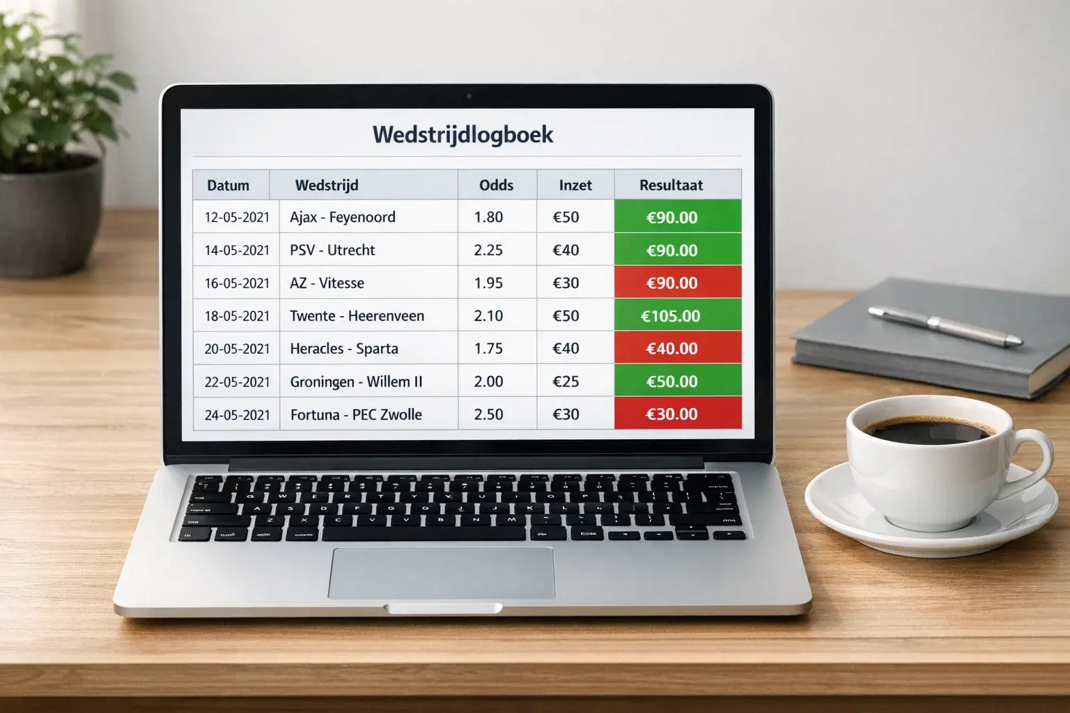 Spreadsheet met weddenschap tracking en resultaten