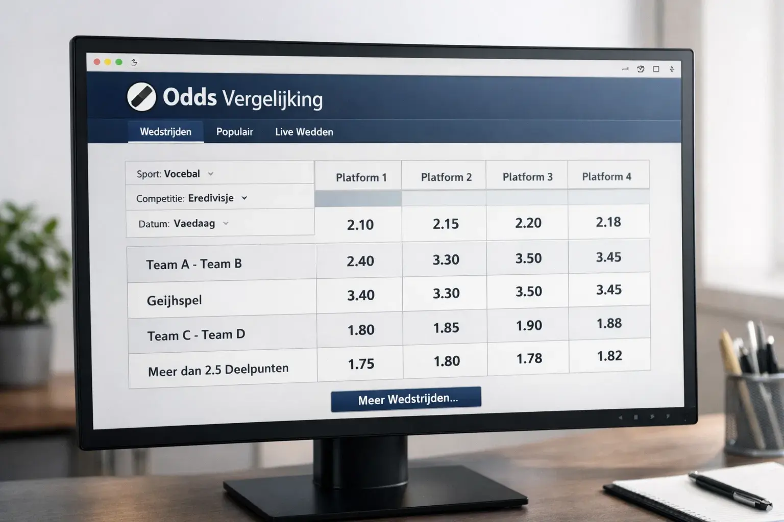 Computerscherm met odds vergelijkingswebsite