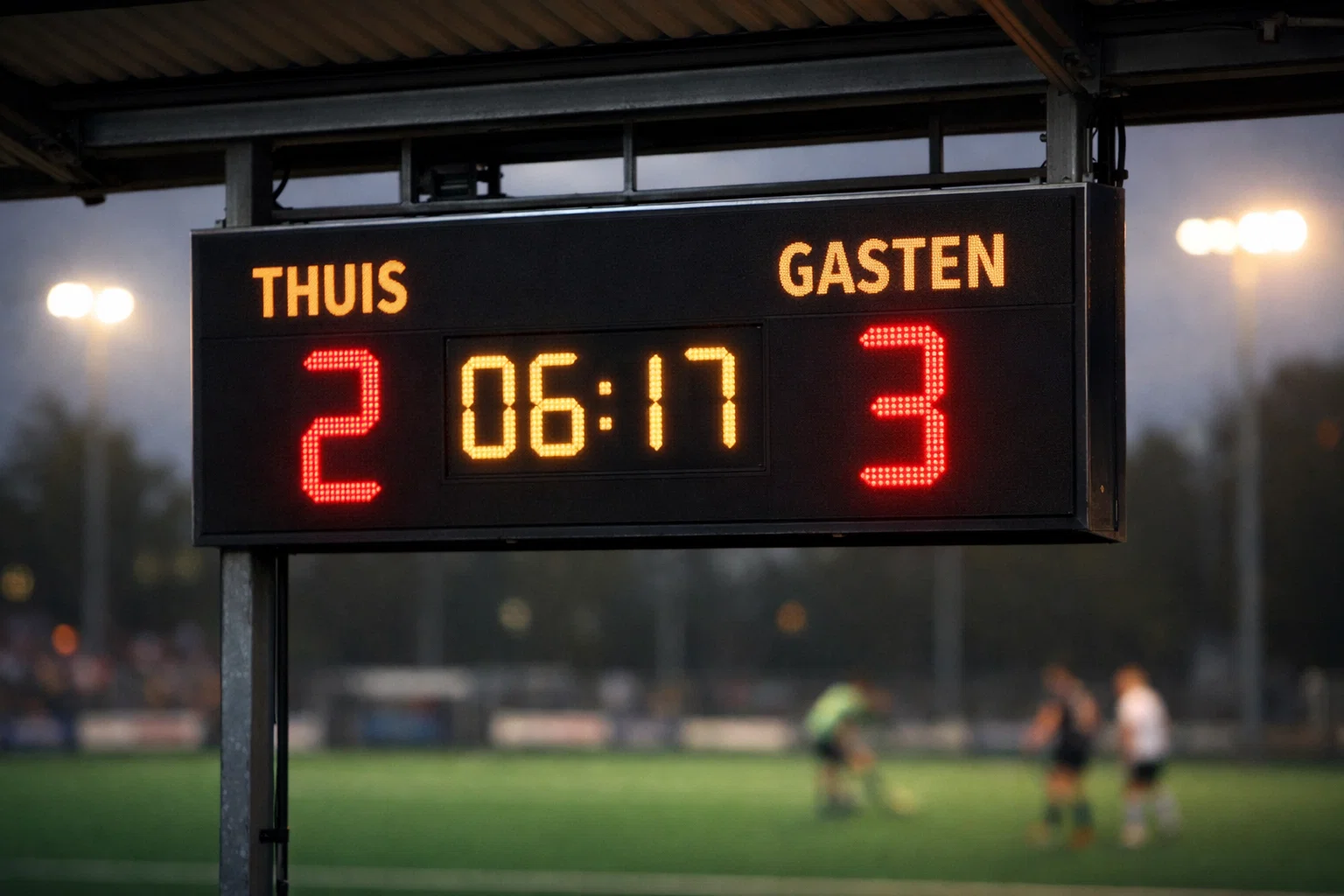 Scorebord bij een hockeywedstrijd met doelpuntentelling