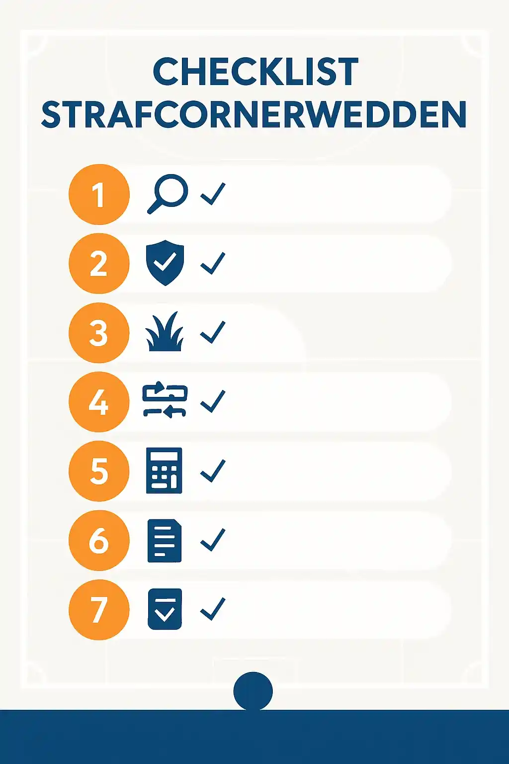 Checklist infographic met zeven stappen voor succesvolle strafcorner weddenschappen strategie
