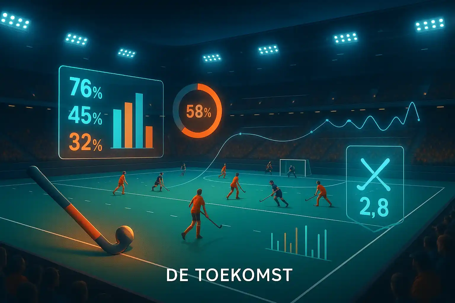 Futuristisch concept van hockey weddenschappen met digitale overlays en augmented reality statistieken