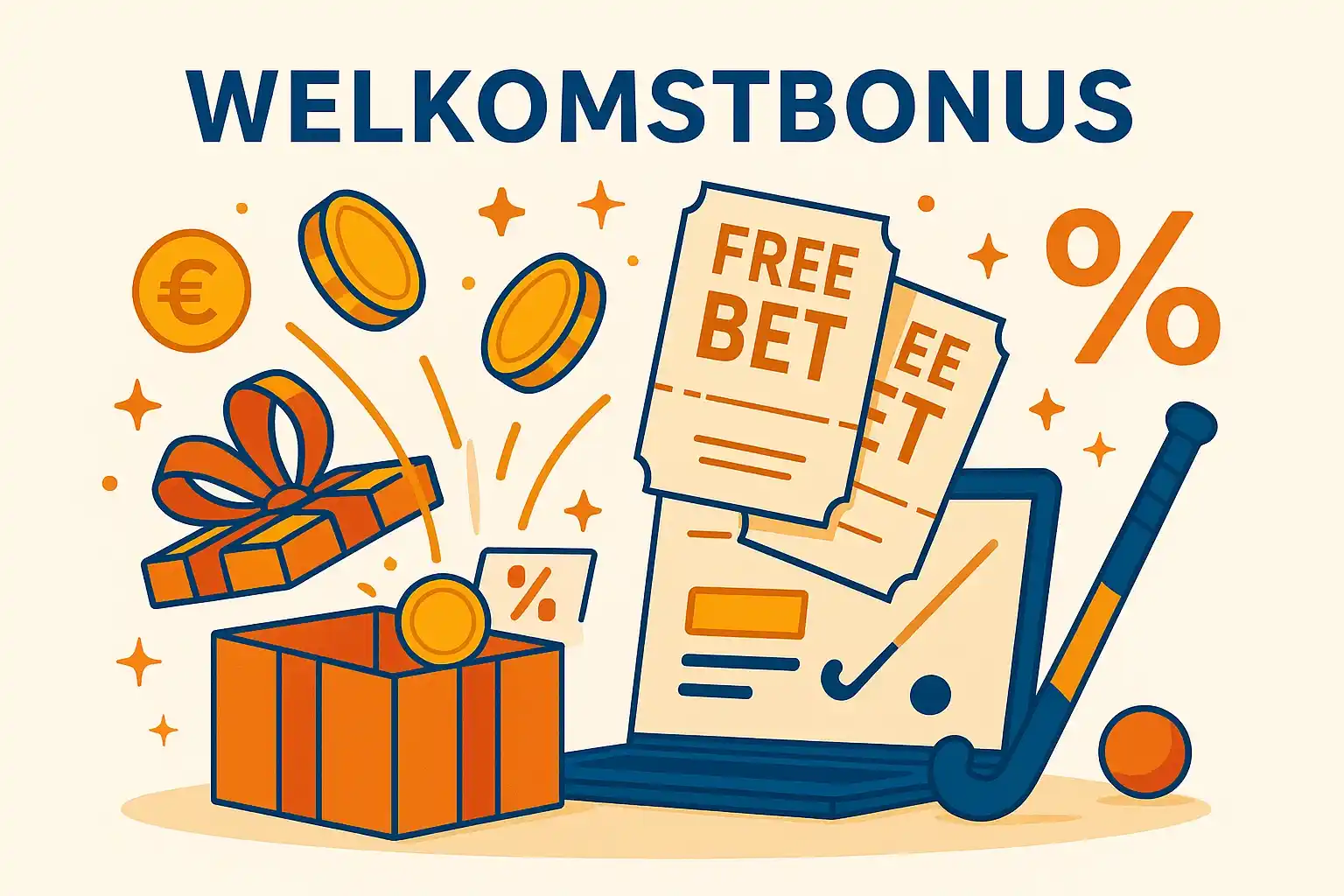 Illustratie van welkomstbonussen en free bets bij Nederlandse bookmakers met cadeausymbolen
